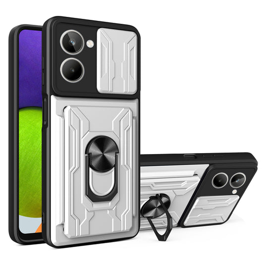 For Realme 10 4G Slide Camera Protection Phone Kickstand Case Card Holder PC + TPU Cover