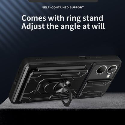 For Realme 10 4G Slide Camera Protection Phone Kickstand Case Card Holder PC + TPU Cover