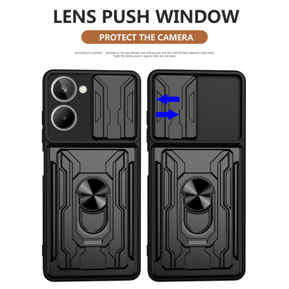 For Realme 10 4G Slide Camera Protection Phone Kickstand Case Card Holder PC + TPU Cover