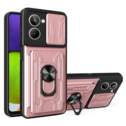 For Realme 10 4G Slide Camera Protection Phone Kickstand Case Card Holder PC + TPU Cover