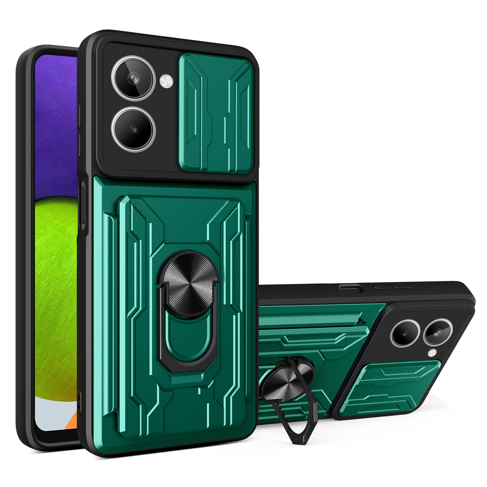 For Realme 10 4G Slide Camera Protection Phone Kickstand Case Card Holder PC + TPU Cover
