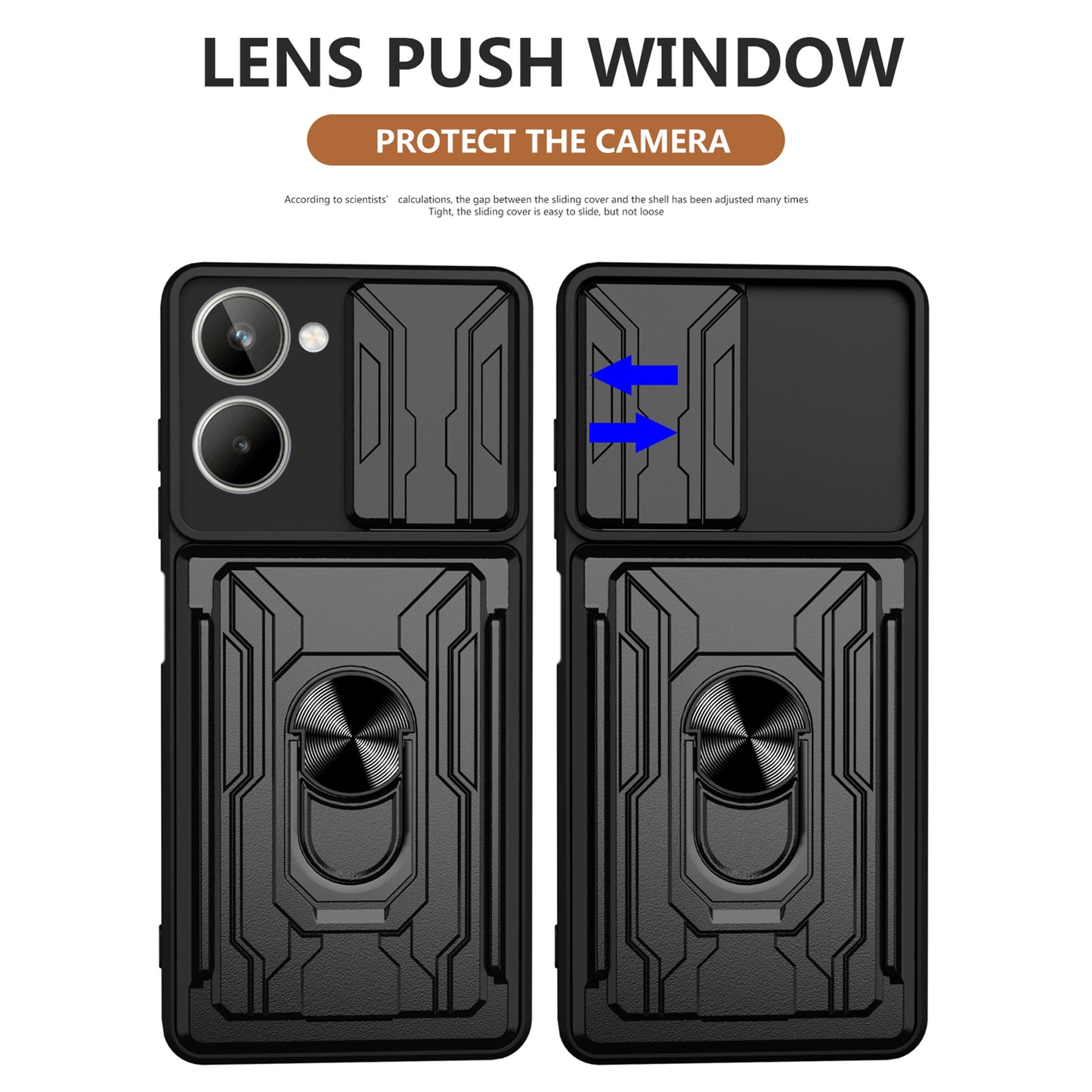 For Realme 10 4G Slide Camera Protection Phone Kickstand Case Card Holder PC + TPU Cover