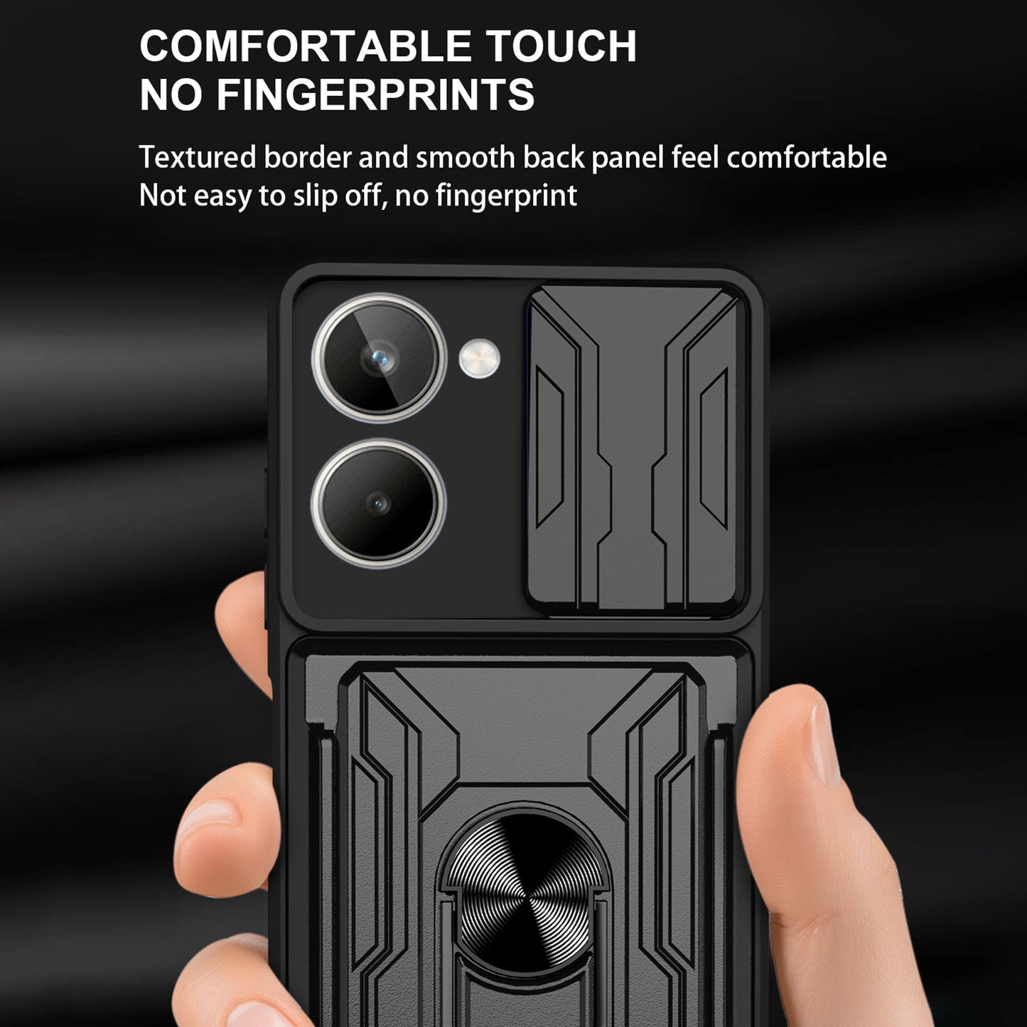 For Realme 10 4G Slide Camera Protection Phone Kickstand Case Card Holder PC + TPU Cover