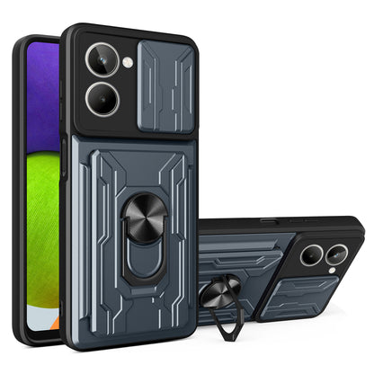 For Realme 10 4G Slide Camera Protection Phone Kickstand Case Card Holder PC + TPU Cover