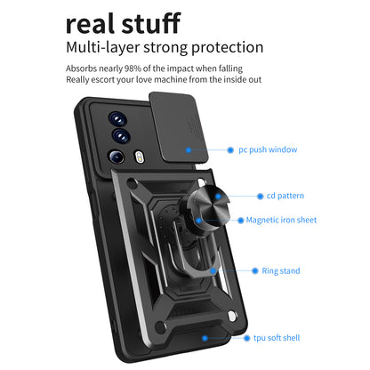For Xiaomi 13 Lite / Civi 2 5G Kickstand PC+TPU Phone Case Slide Camera Lens Protection Phone Cover