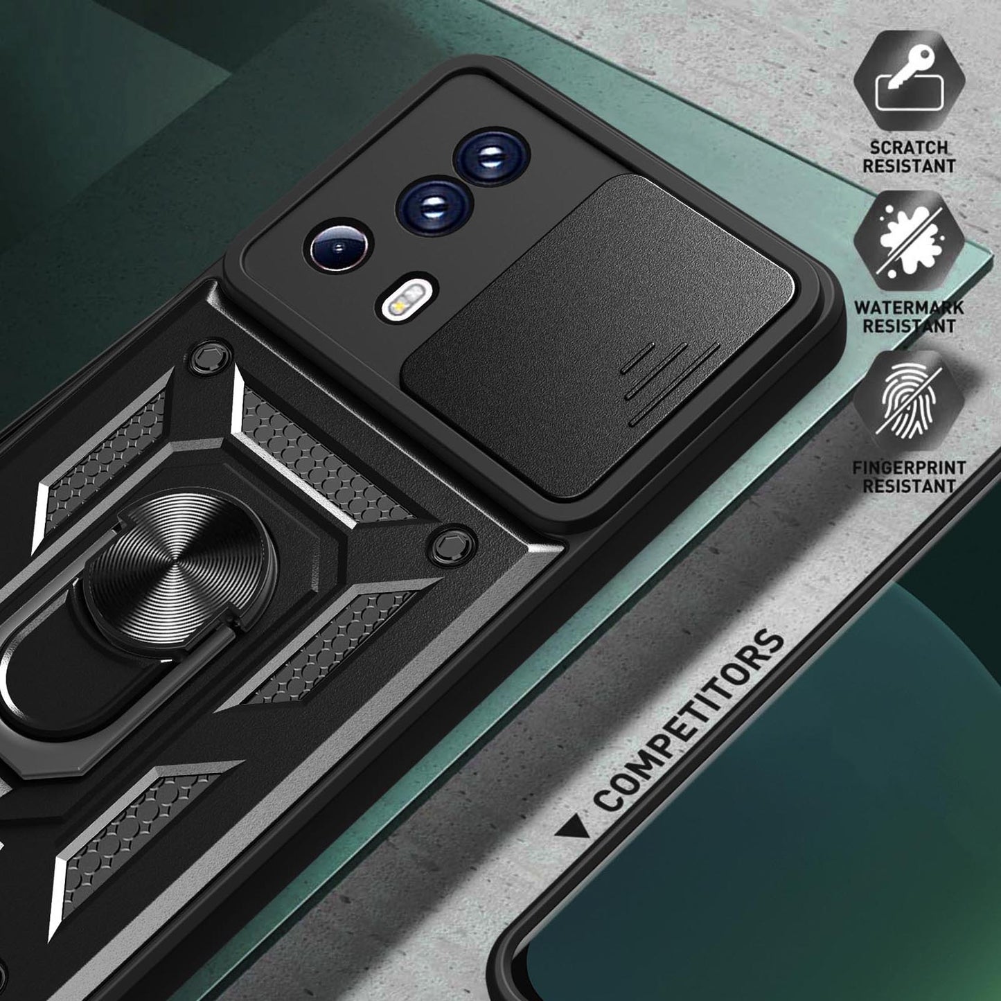 For Xiaomi 13 Lite / Civi 2 5G Kickstand PC+TPU Phone Case Slide Camera Lens Protection Phone Cover