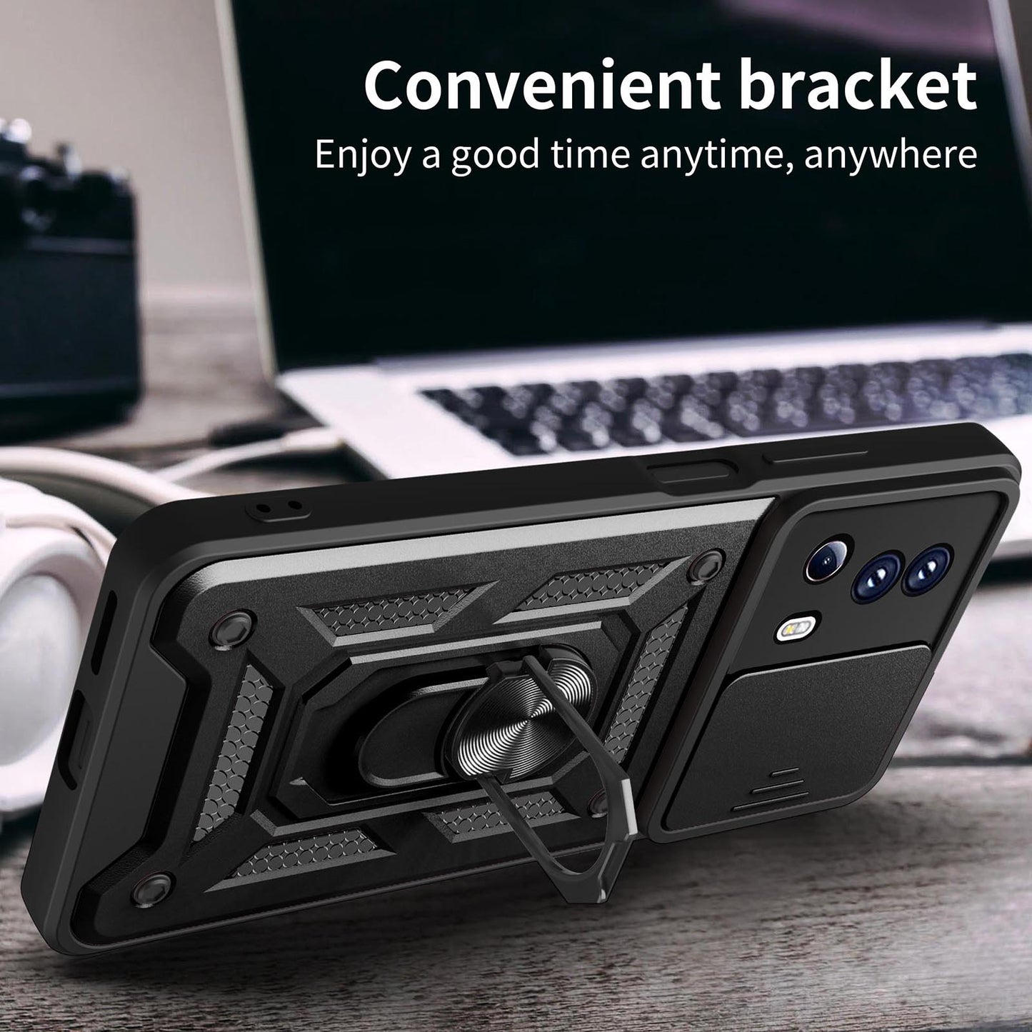 For Xiaomi 13 Lite / Civi 2 5G Kickstand PC+TPU Phone Case Slide Camera Lens Protection Phone Cover