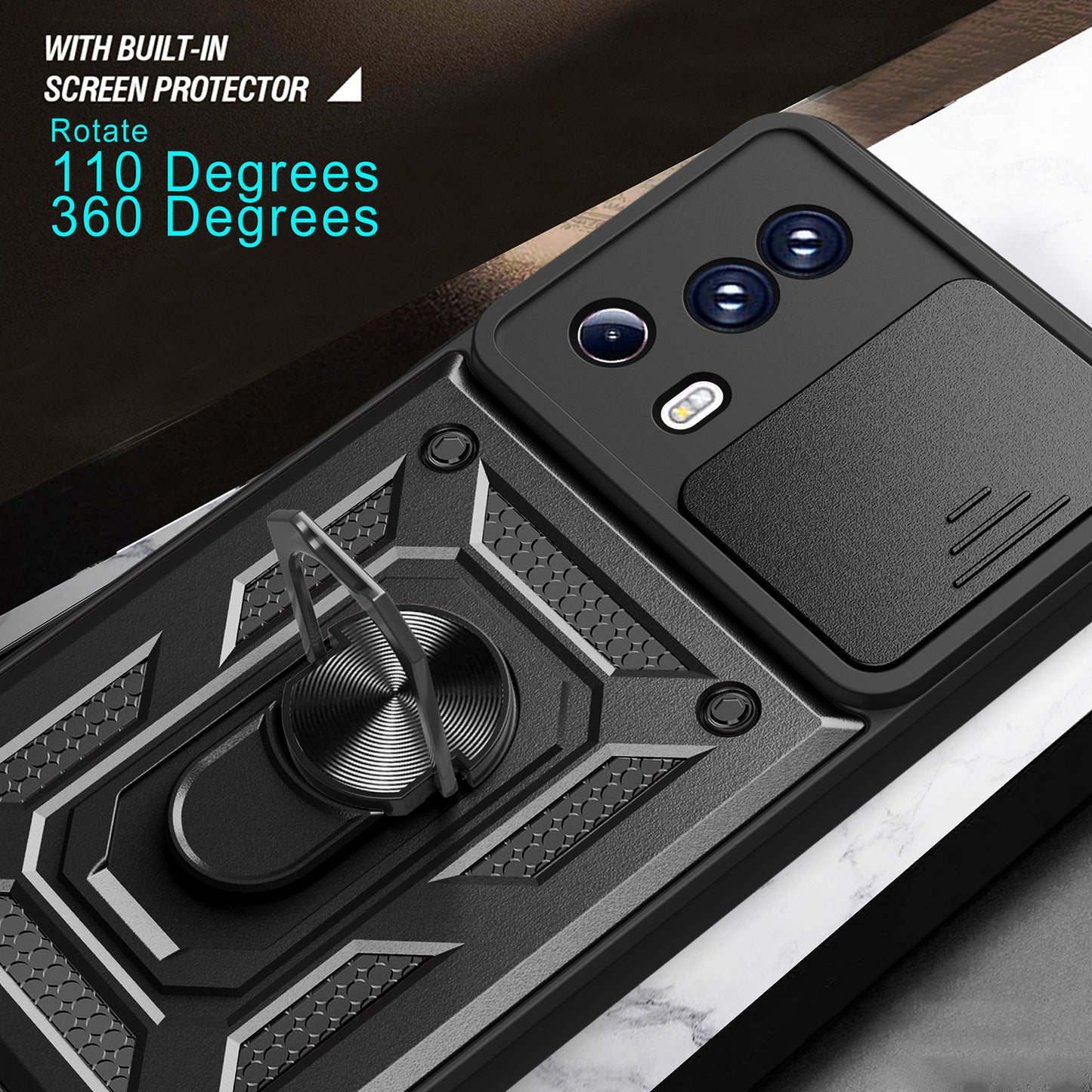 For Xiaomi 13 Lite / Civi 2 5G Kickstand PC+TPU Phone Case Slide Camera Lens Protection Phone Cover