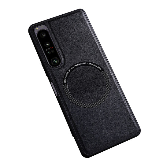 For Sony Xperia 1 V Magnetic Slim Case PU Leather PC TPU Phone Cover Compatible with MagSafe