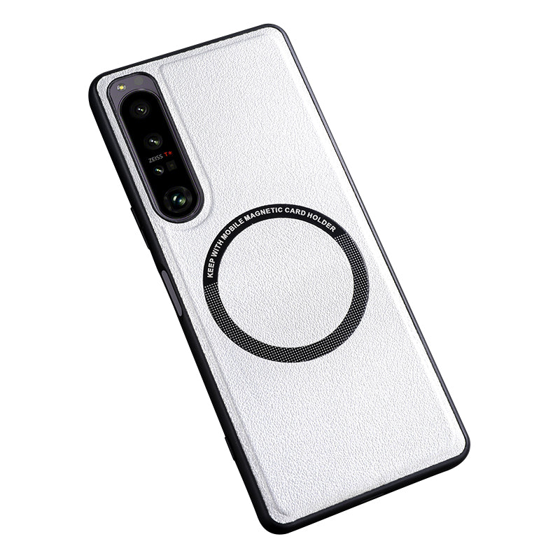 For Sony Xperia 1 V Magnetic Slim Case PU Leather PC TPU Phone Cover Compatible with MagSafe