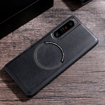 For Sony Xperia 1 V Magnetic Slim Case PU Leather PC TPU Phone Cover Compatible with MagSafe