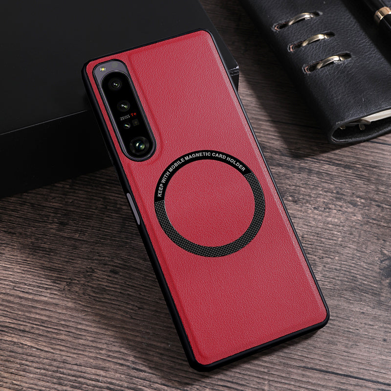 For Sony Xperia 1 V Magnetic Slim Case PU Leather PC TPU Phone Cover Compatible with MagSafe