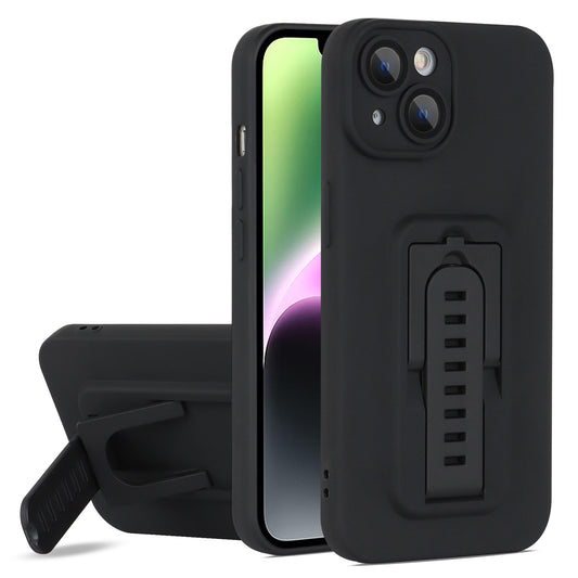 For iPhone 14 Plus Hard PC+TPU Phone Cover Adjustable Kickstand Phone Case with Glass Camera Film