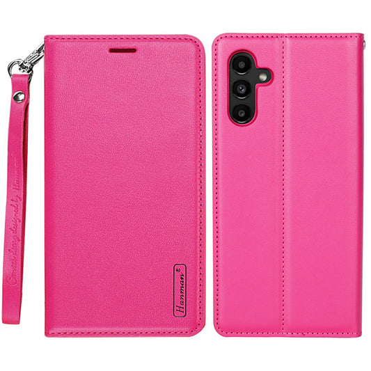 HANMAN Minuo Series Stand Cover for Samsung Galaxy A34 5G Fall-proof PU Leather Phone Wallet Case