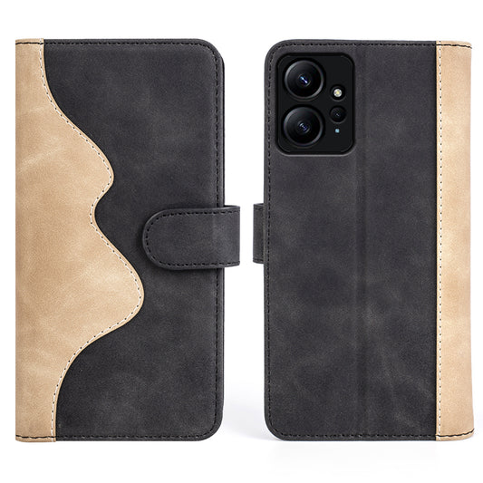 For Xiaomi Redmi Note 12 4G Dual Color Splicing Leather Wallet Anti-drop Cover Flip Stand Phone Case