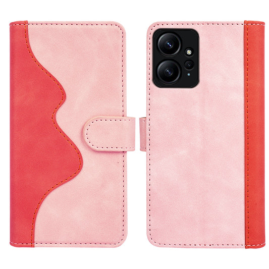 For Xiaomi Redmi Note 12 4G Dual Color Splicing Leather Wallet Anti-drop Cover Flip Stand Phone Case
