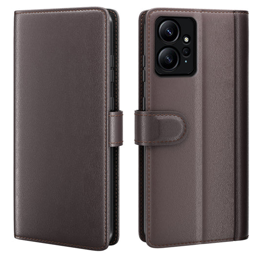 For Xiaomi Redmi Note 12 4G Genuine Cow Leather Wallet Phone Case Flip Stand Shockproof Cover