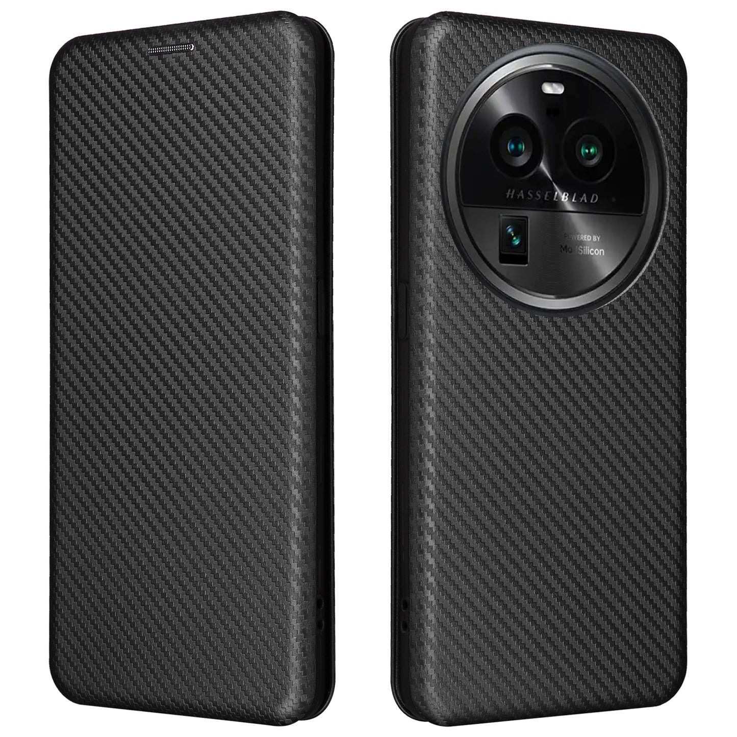 For Oppo Find X6 Pro PU Leather Stand Phone Cover Carbon Fiber Texture Phone Case with Card Slot