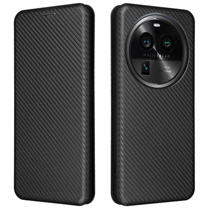 For Oppo Find X6 Pro PU Leather Stand Phone Cover Carbon Fiber Texture Phone Case with Card Slot