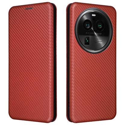 For Oppo Find X6 Pro PU Leather Stand Phone Cover Carbon Fiber Texture Phone Case with Card Slot