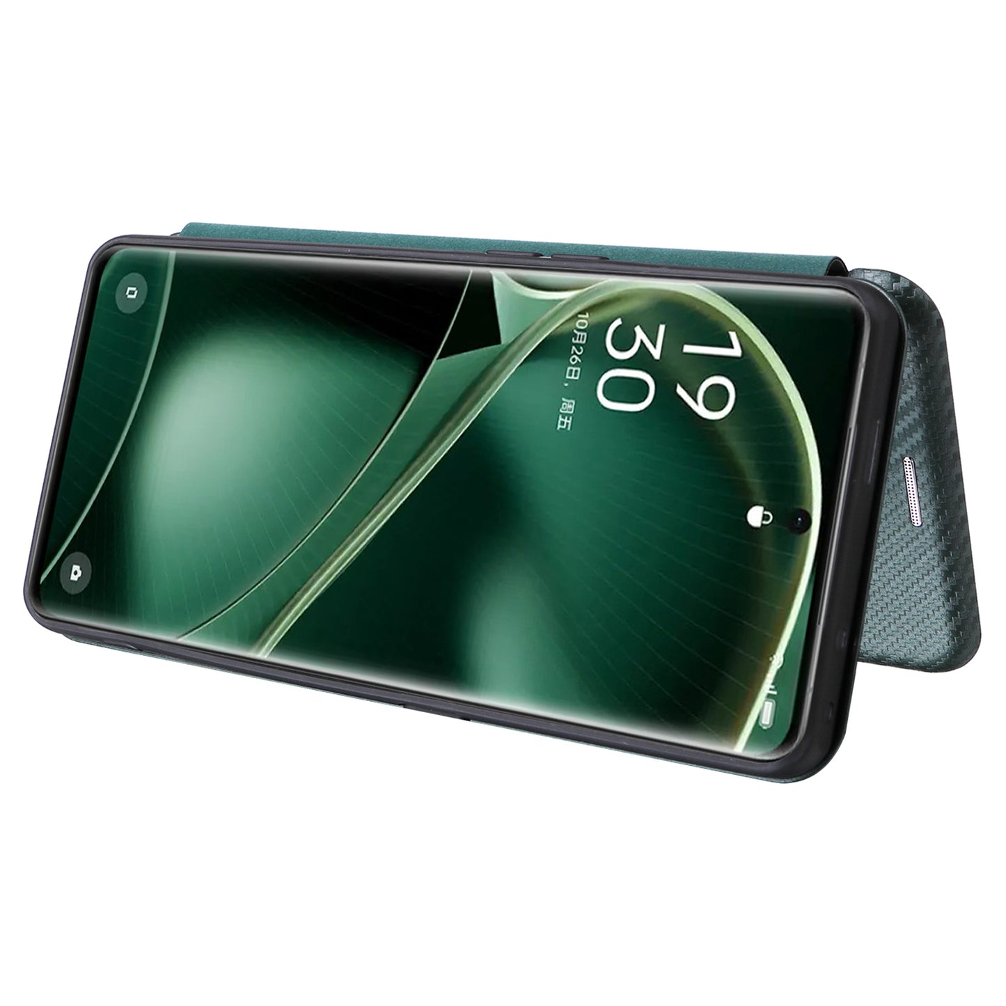 For Oppo Find X6 PU Leather Stand Phone Cover Carbon Fiber Texture Phone Case with Card Slot