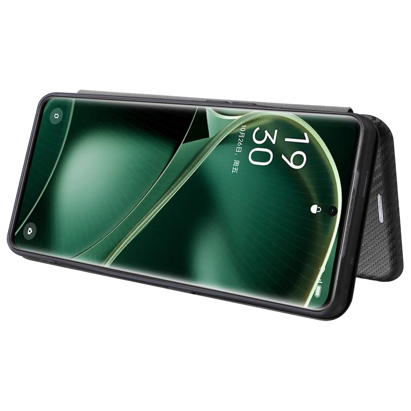 For Oppo Find X6 PU Leather Stand Phone Cover Carbon Fiber Texture Phone Case with Card Slot