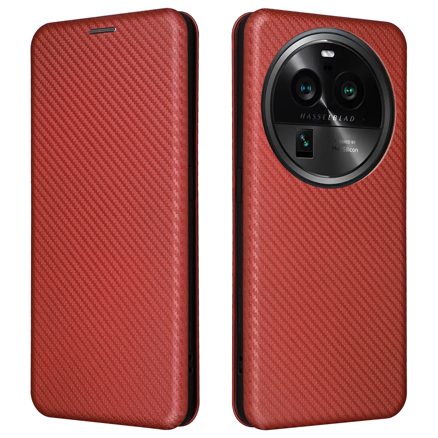 For Oppo Find X6 PU Leather Stand Phone Cover Carbon Fiber Texture Phone Case with Card Slot