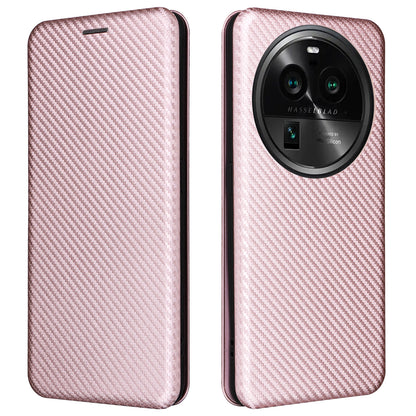 For Oppo Find X6 PU Leather Stand Phone Cover Carbon Fiber Texture Phone Case with Card Slot