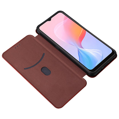 For Blackview A85 Carbon Fiber Texture Phone Case Leather Flip Stand Cover with Card Holder, Kickstand