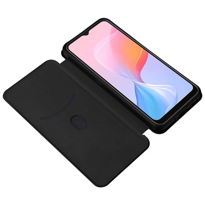 For Blackview A85 Carbon Fiber Texture Phone Case Leather Flip Stand Cover with Card Holder, Kickstand