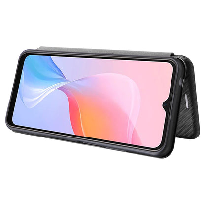 For Blackview A85 Carbon Fiber Texture Phone Case Leather Flip Stand Cover with Card Holder, Kickstand