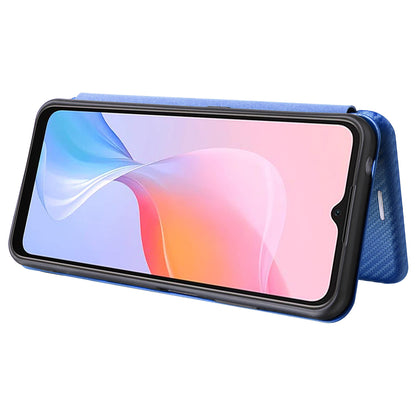 For Blackview A85 Carbon Fiber Texture Phone Case Leather Flip Stand Cover with Card Holder, Kickstand