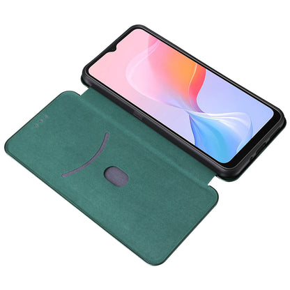 For Blackview A85 Carbon Fiber Texture Phone Case Leather Flip Stand Cover with Card Holder, Kickstand