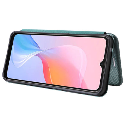 For Blackview A85 Carbon Fiber Texture Phone Case Leather Flip Stand Cover with Card Holder, Kickstand