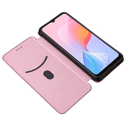 For Blackview A85 Carbon Fiber Texture Phone Case Leather Flip Stand Cover with Card Holder, Kickstand