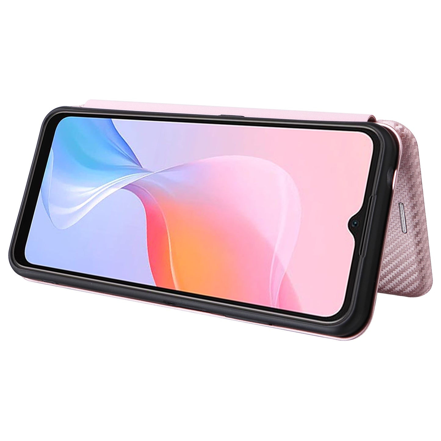 For Blackview A85 Carbon Fiber Texture Phone Case Leather Flip Stand Cover with Card Holder, Kickstand