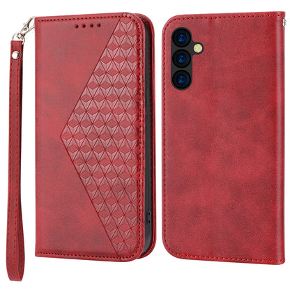 Phone Case for Samsung Galaxy A24 4G , Imprinted Rhombus Pattern Wallet Calf Texture PU Leather Stand Phone Cover