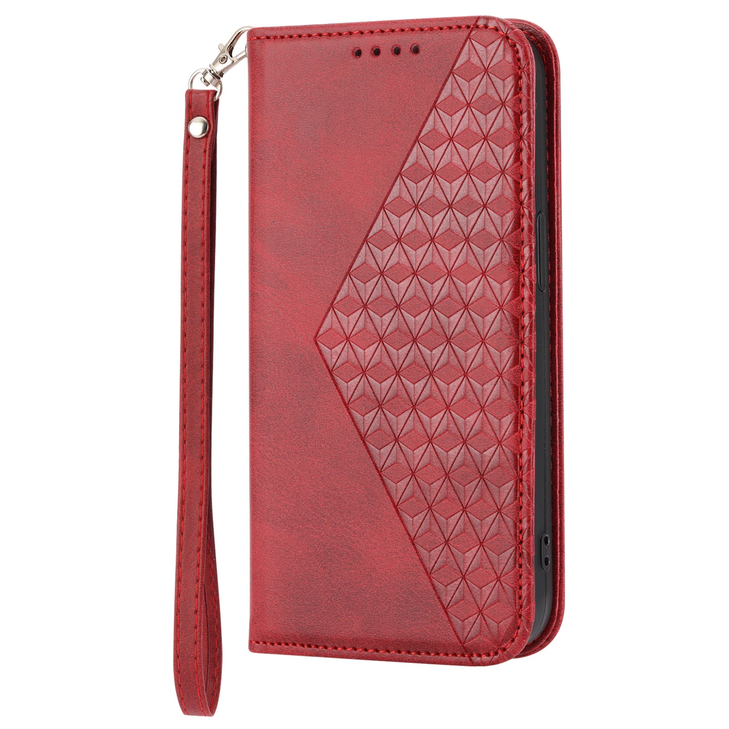 Phone Case for Samsung Galaxy A24 4G , Imprinted Rhombus Pattern Wallet Calf Texture PU Leather Stand Phone Cover