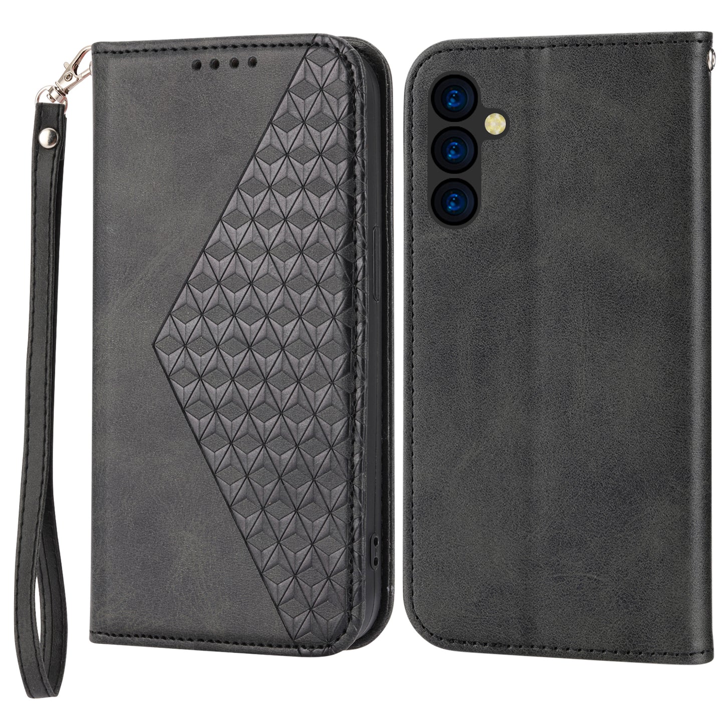 Phone Case for Samsung Galaxy A24 4G , Imprinted Rhombus Pattern Wallet Calf Texture PU Leather Stand Phone Cover
