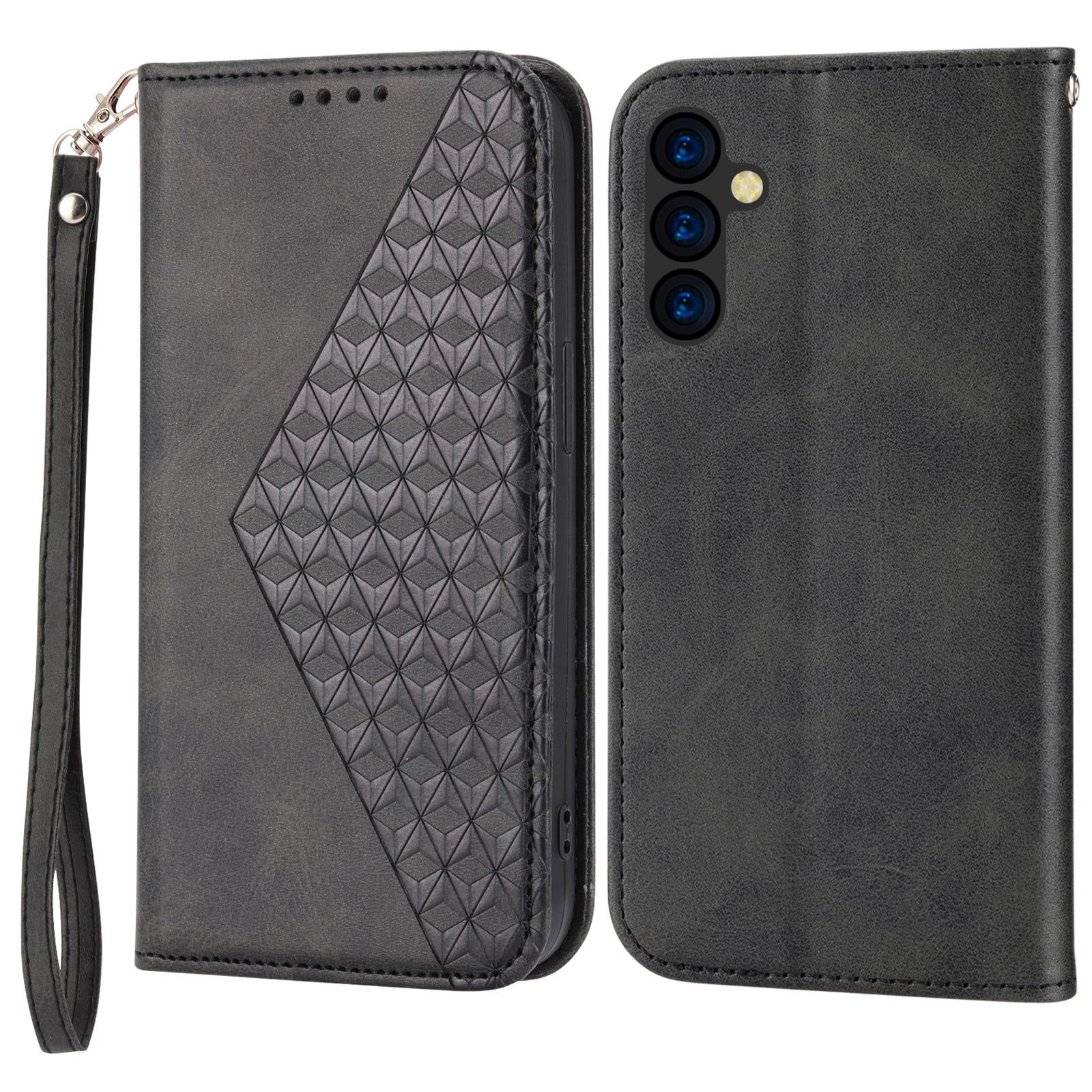 Phone Case for Samsung Galaxy A24 4G , Imprinted Rhombus Pattern Wallet Calf Texture PU Leather Stand Phone Cover
