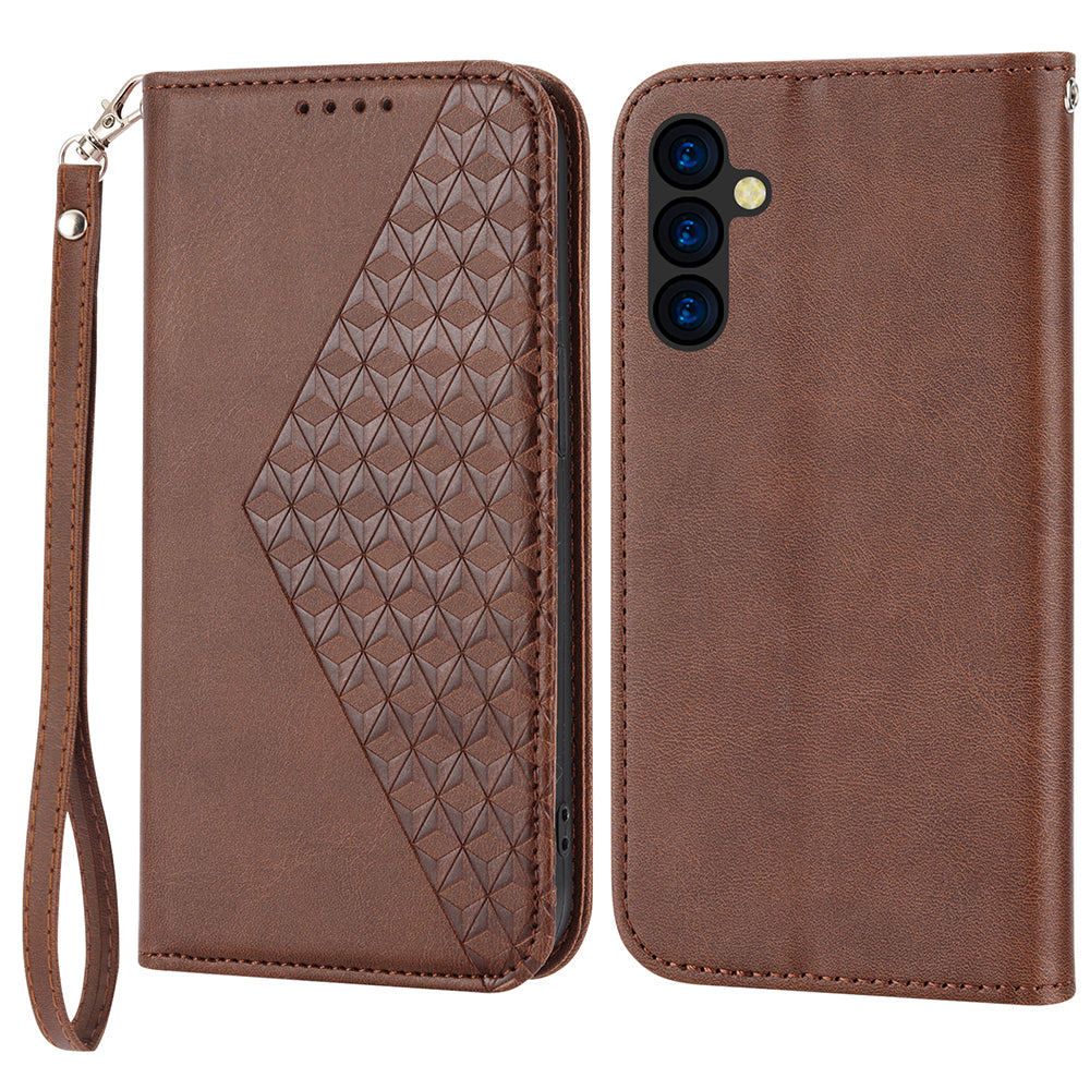 Phone Case for Samsung Galaxy A24 4G , Imprinted Rhombus Pattern Wallet Calf Texture PU Leather Stand Phone Cover