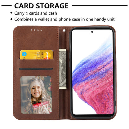 Phone Case for Samsung Galaxy A24 4G , Imprinted Rhombus Pattern Wallet Calf Texture PU Leather Stand Phone Cover