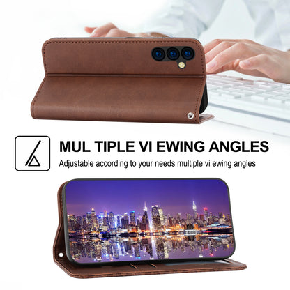 Phone Case for Samsung Galaxy A24 4G , Imprinted Rhombus Pattern Wallet Calf Texture PU Leather Stand Phone Cover