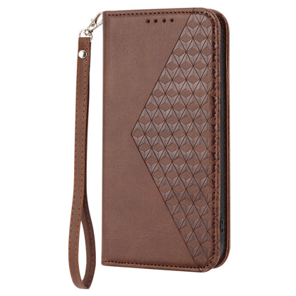Phone Case for Samsung Galaxy A24 4G , Imprinted Rhombus Pattern Wallet Calf Texture PU Leather Stand Phone Cover
