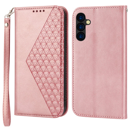 Phone Case for Samsung Galaxy A24 4G , Imprinted Rhombus Pattern Wallet Calf Texture PU Leather Stand Phone Cover