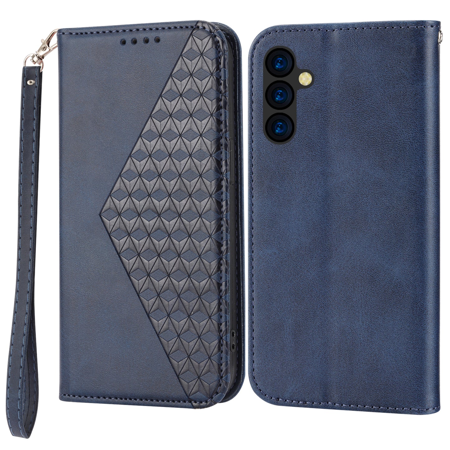 Phone Case for Samsung Galaxy A24 4G , Imprinted Rhombus Pattern Wallet Calf Texture PU Leather Stand Phone Cover