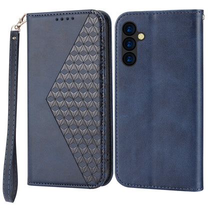 Phone Case for Samsung Galaxy A24 4G , Imprinted Rhombus Pattern Wallet Calf Texture PU Leather Stand Phone Cover