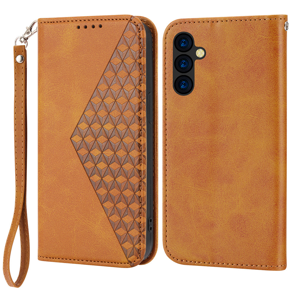 Phone Case for Samsung Galaxy A24 4G , Imprinted Rhombus Pattern Wallet Calf Texture PU Leather Stand Phone Cover