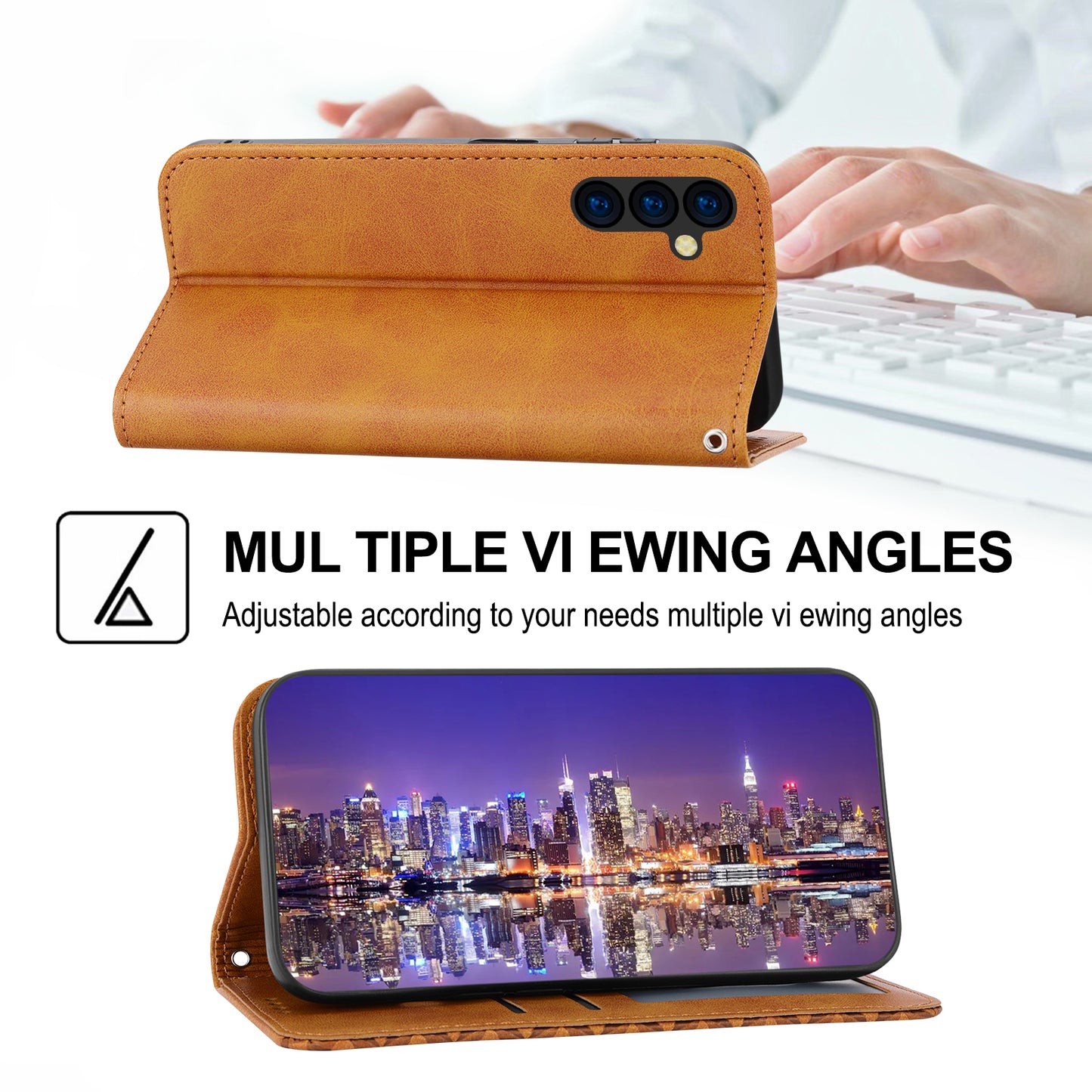 Phone Case for Samsung Galaxy A24 4G , Imprinted Rhombus Pattern Wallet Calf Texture PU Leather Stand Phone Cover