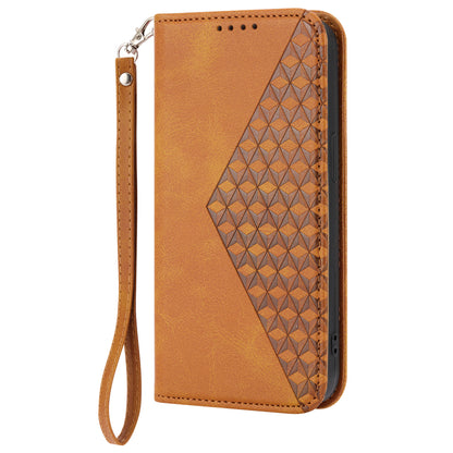 Phone Case for Samsung Galaxy A24 4G , Imprinted Rhombus Pattern Wallet Calf Texture PU Leather Stand Phone Cover